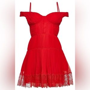 Red Chiffon Off-The-Shoulder Mini Dress